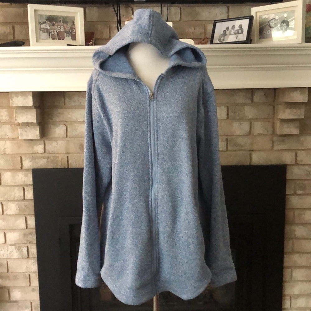 Eddie Bauer Blue Fleece Lined Front Zip Hooded Jacket size XXL